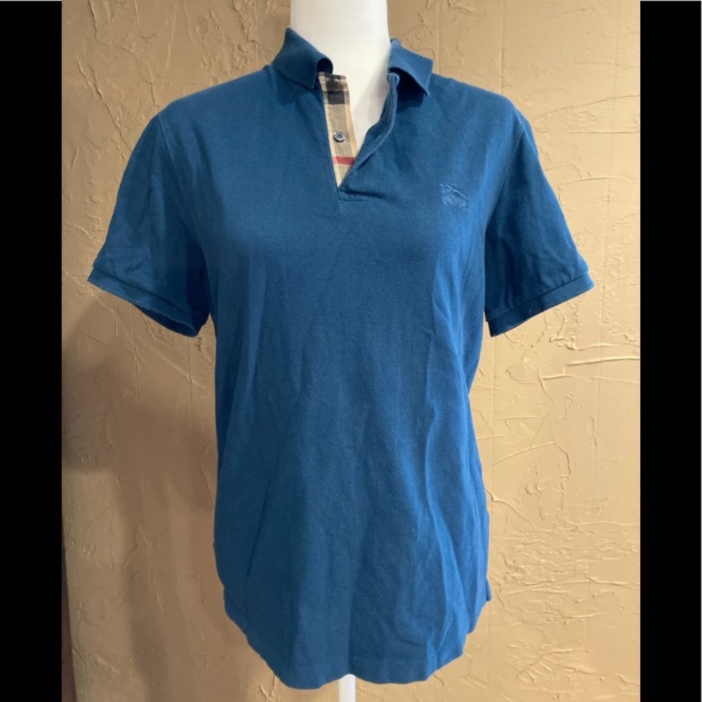 Authentic Burberry Medium Blue Polo Shirt Top 5.7j